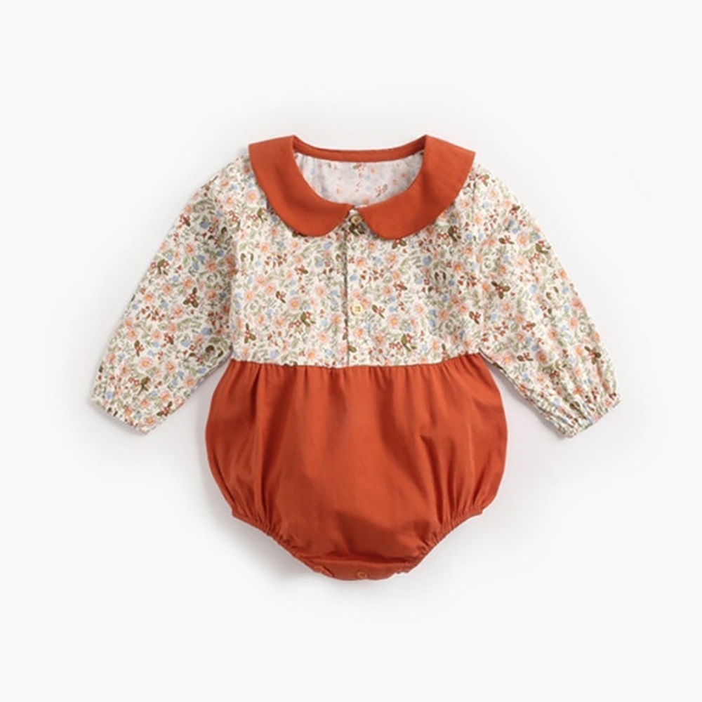 Baby Girls Flower Printed Collar Romper Orange